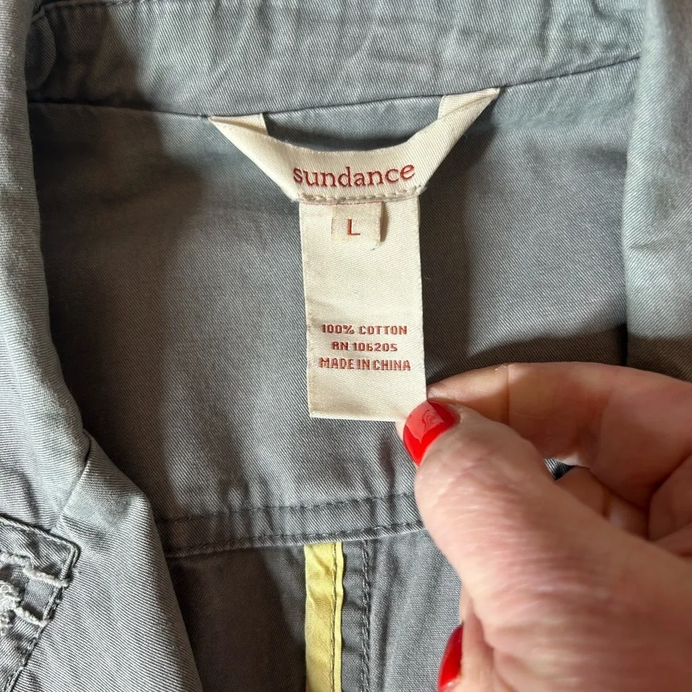 Sundance Gray Cotton Distressed Double Breasted Jacket Size L